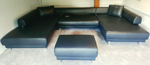 Schwarzes leder ecksofa form - schwarzes,