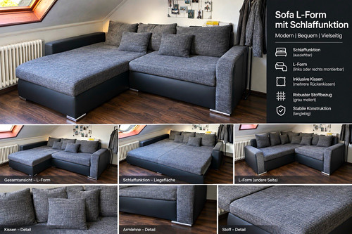 Eck schlafsofa form stoff - schlafsofa,